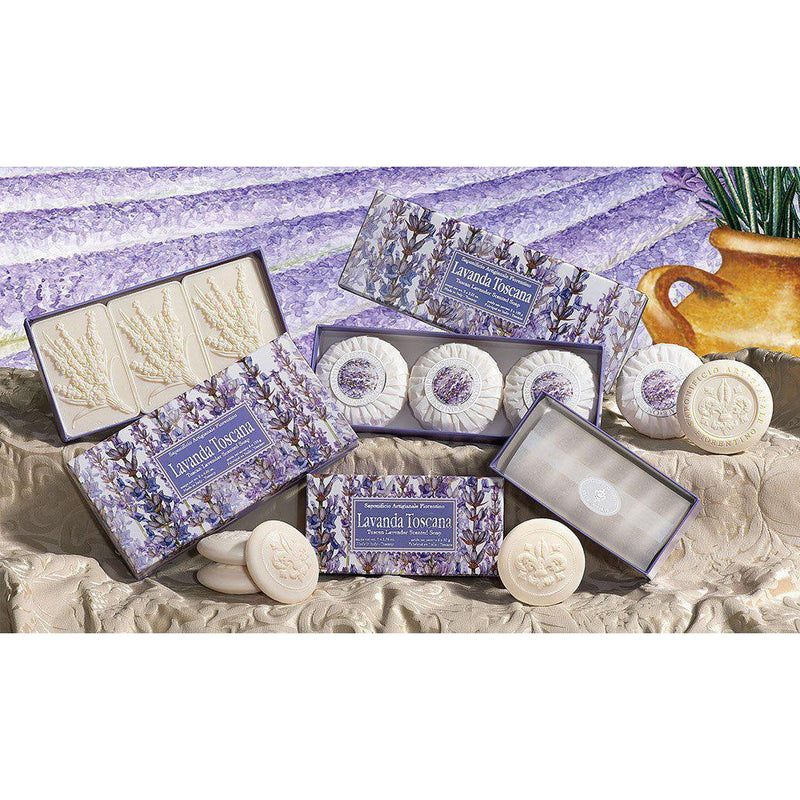 Lavanda Toscana - Geschenkbox - Lavendel - 3 x 100g Seife - rund & plissiert