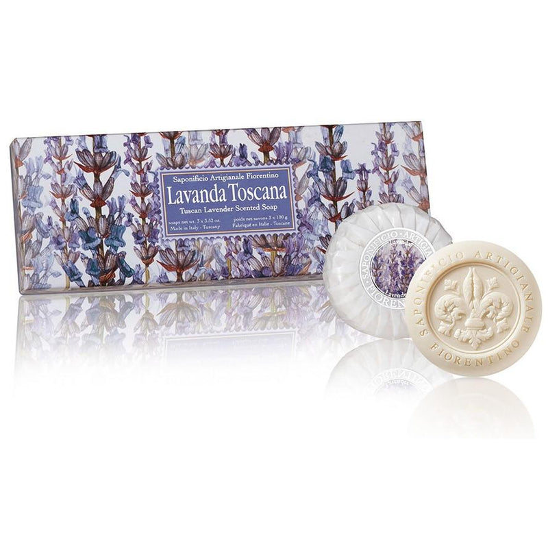 Lavanda Toscana - Geschenkbox - Lavendel - 3 x 100g Seife - rund & plissiert